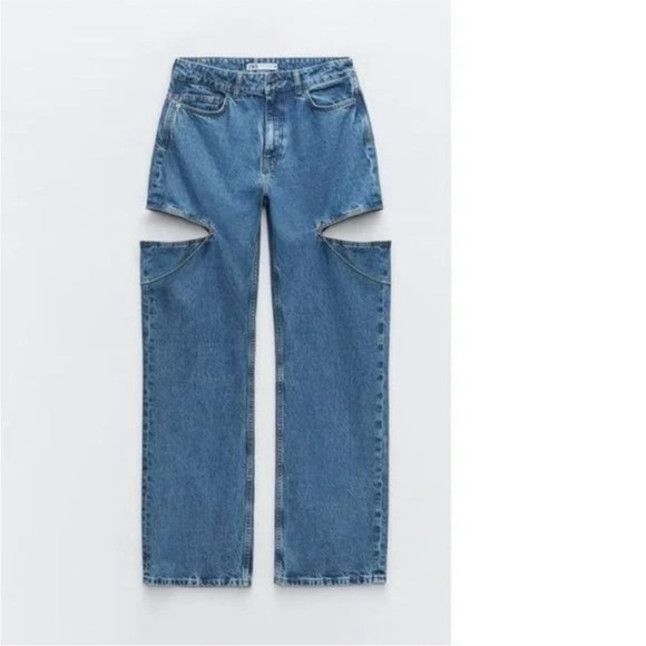 Zara Denim - Zara Z1975 MID WAIST STRAIGHT LEG CUT OUT JEWEL JEANS